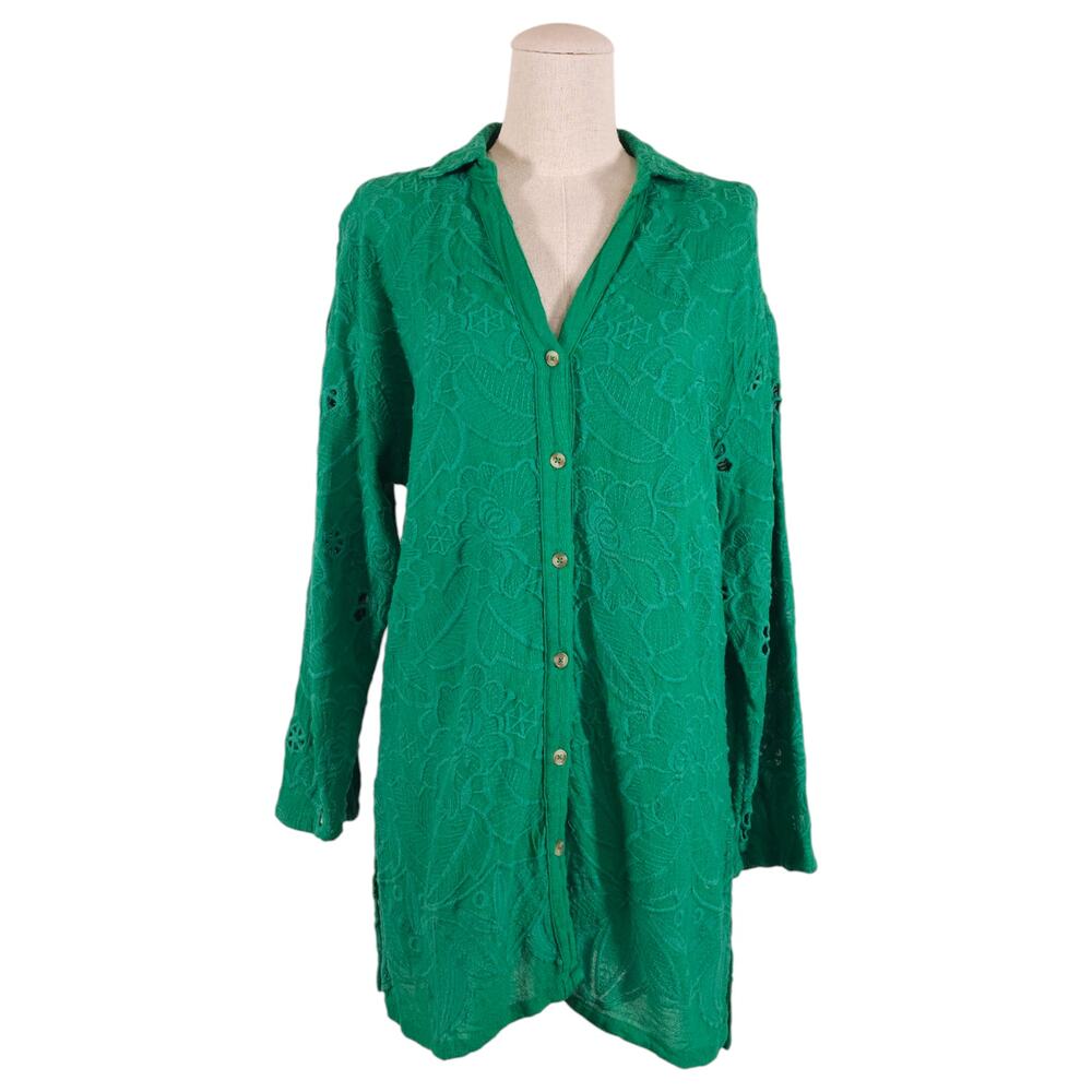 Akemi + Kin Abacos Embroidered Tunic Blouse Green Sz Small